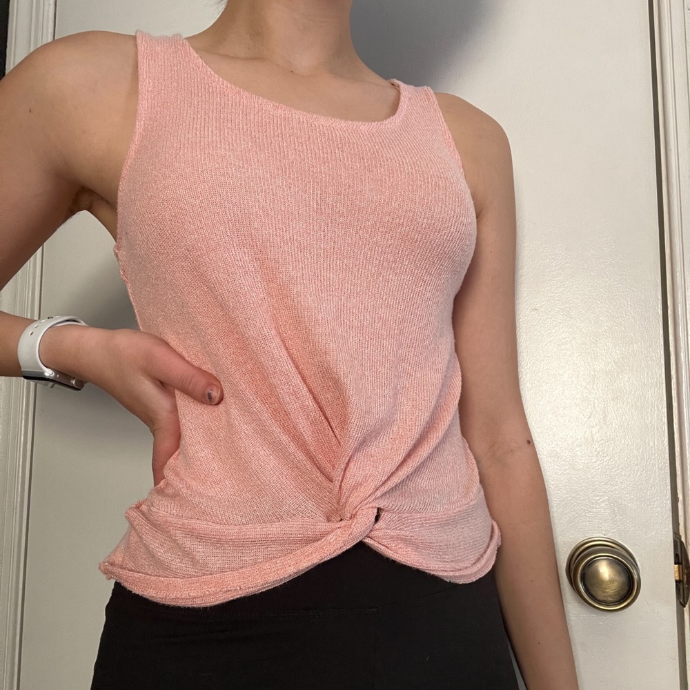 Pink Textured Tie Tank Top